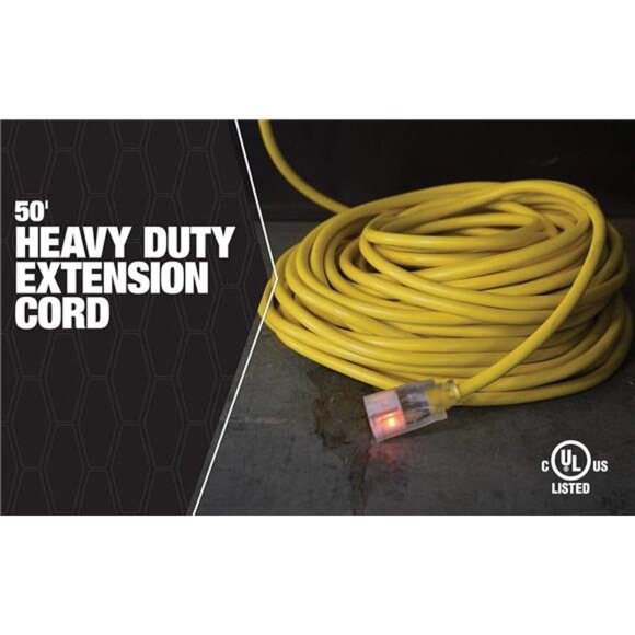 Outdoor Extension Cord, 50 Ft, 12 gauge 3 prong, Heavy Duty, SJTW Cord, Yellow - Picture 16 of 16